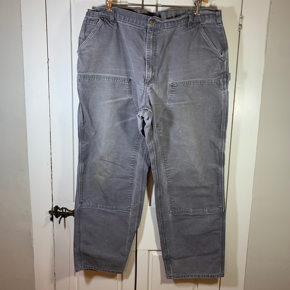 Carhartt B136 GVL Double Knee Work Pants Gray 42x32 Distressed Dungaree Fit